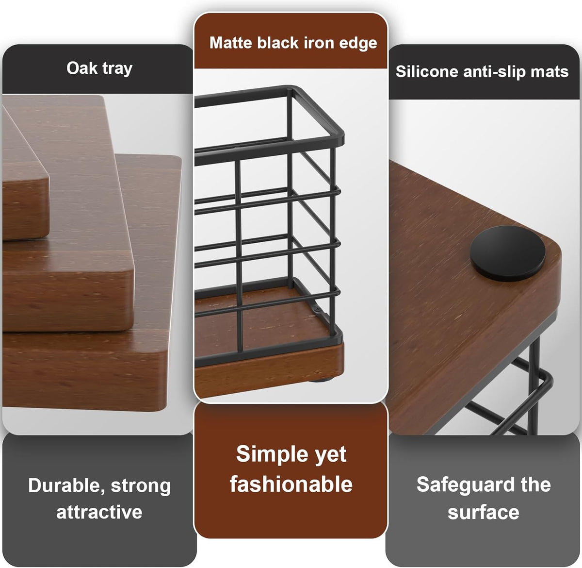 Wican Vertical Stance Bathroom Napkin Holder Takes Up Less Space for Small Guest Bathroom Oak and Iron Towel Tray for Powder Room Wooden Basket for Disposable Paper Hand Towels Black and Walnut