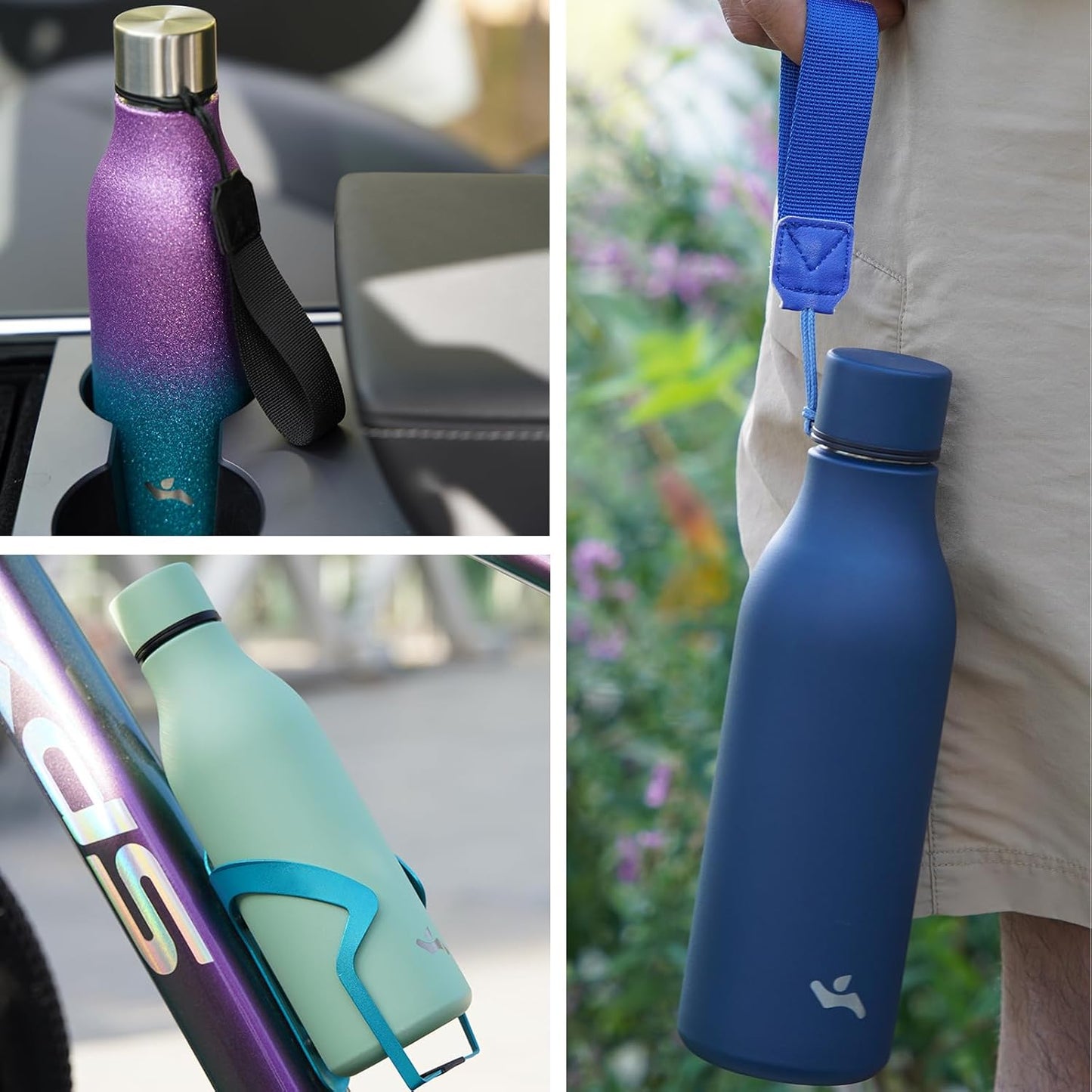 Insulated Water Bottle with Strap,18 oz Double Wall Stainless Steel Vacuum Bottles Metal Water Flask,Purple