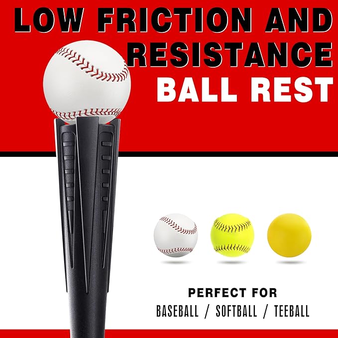 4-Prongs Ball Rest Batting Tee for Baseball and Softball， 23" to 44" Adjustable Baseball Tees for Hitting，Heave Duty Base Baseball Tee （No Included The Baseball）