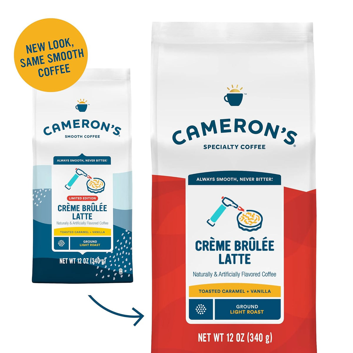 Cameron's Coffee Holiday Roasted Ground Coffee Bag, Flavored, Crème Brulee Latte, 12 Ounce (Pack of 6)
