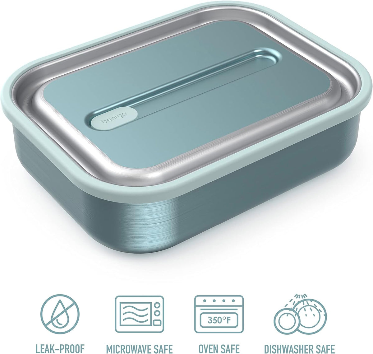 Bentgo MicroSteel Leak-Proof Lunch Box - Microwave-Safe, Oven-Safe, Bento-Style Container with Removable Divider, Airtight Lid, Sustainable Design, Odor & Stain Resistant (Aqua)