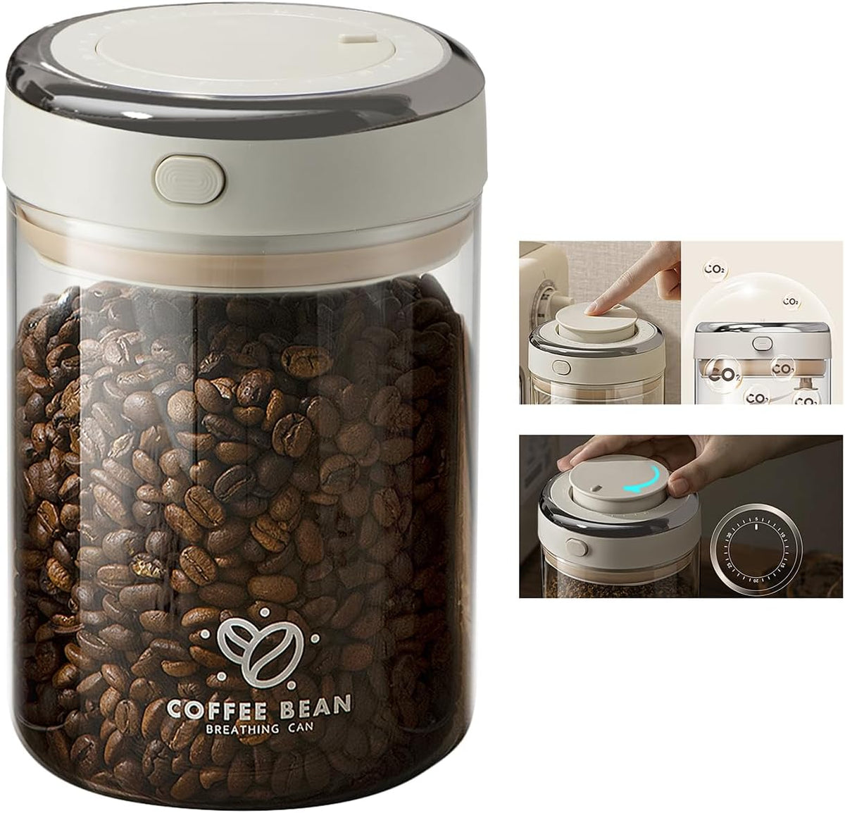 Coffee Canister with Premium Glass - Airtight Coffee Container with One-Way CO2 Valve and Freshness Tracker, Perfect for Coffee Bean Storage,(37 oz / 1100ml)
