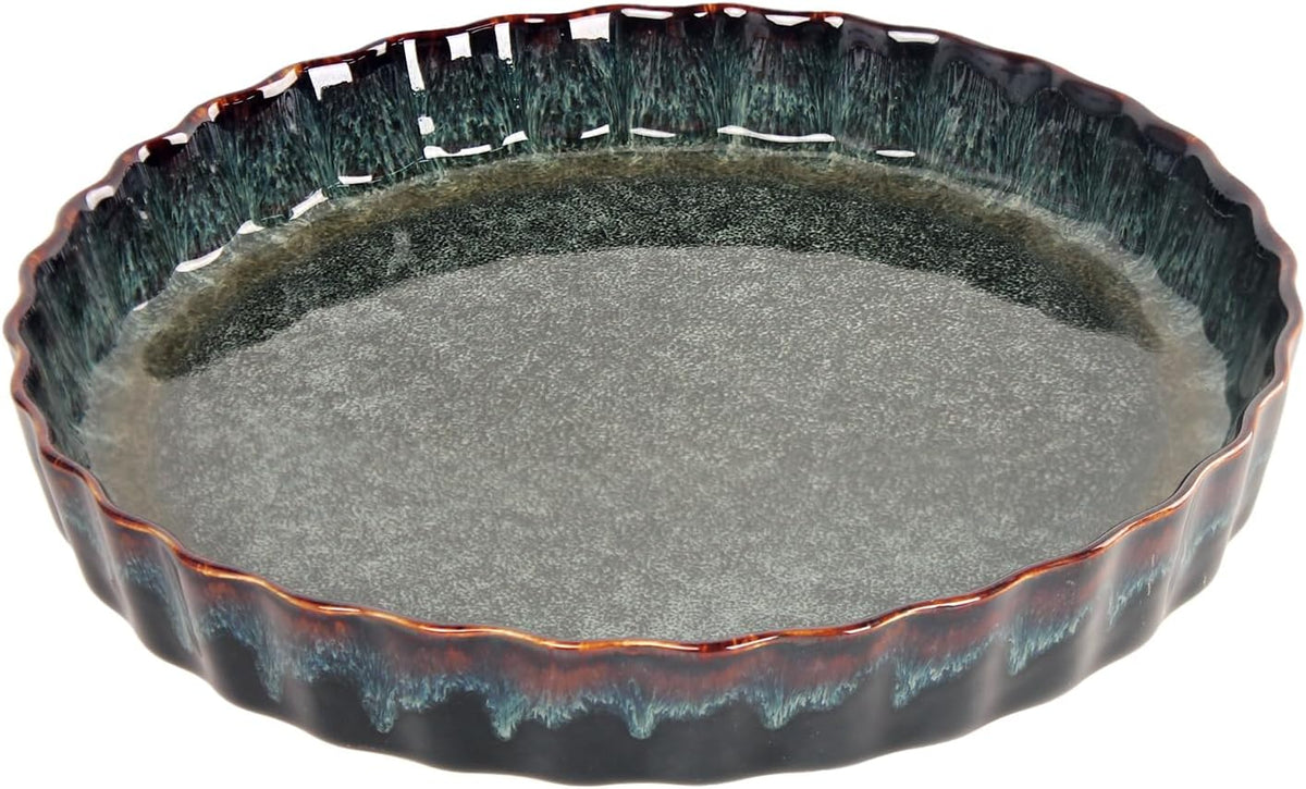 Ceramic Pie Pan Quiche Baking Dish, 11 Inch Round Ruffled Edge Au Gratin Baking Dishes, 1.4 Quart Non-Stick Pie Dish, Tart Pan, Pie Plate for Apple, Oven, Dishwasher and Microwave Safe