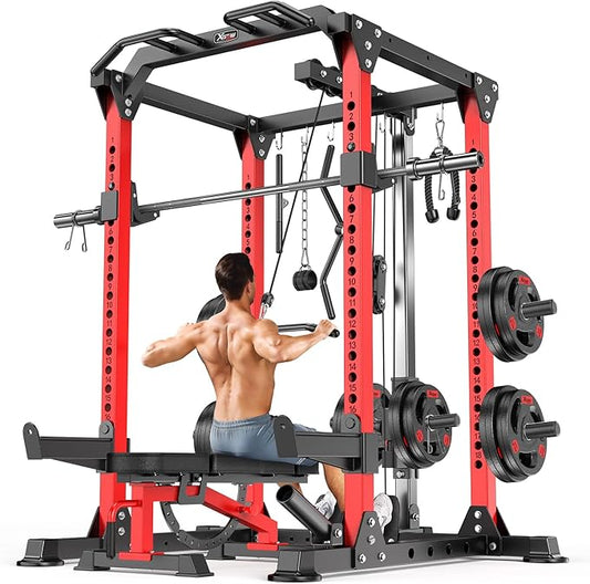 Power Cage,1600lbs Multi-Function Power Rack with Adjustable Cable Crossover System and More Training Attachment, Weight Cage for Home Gym