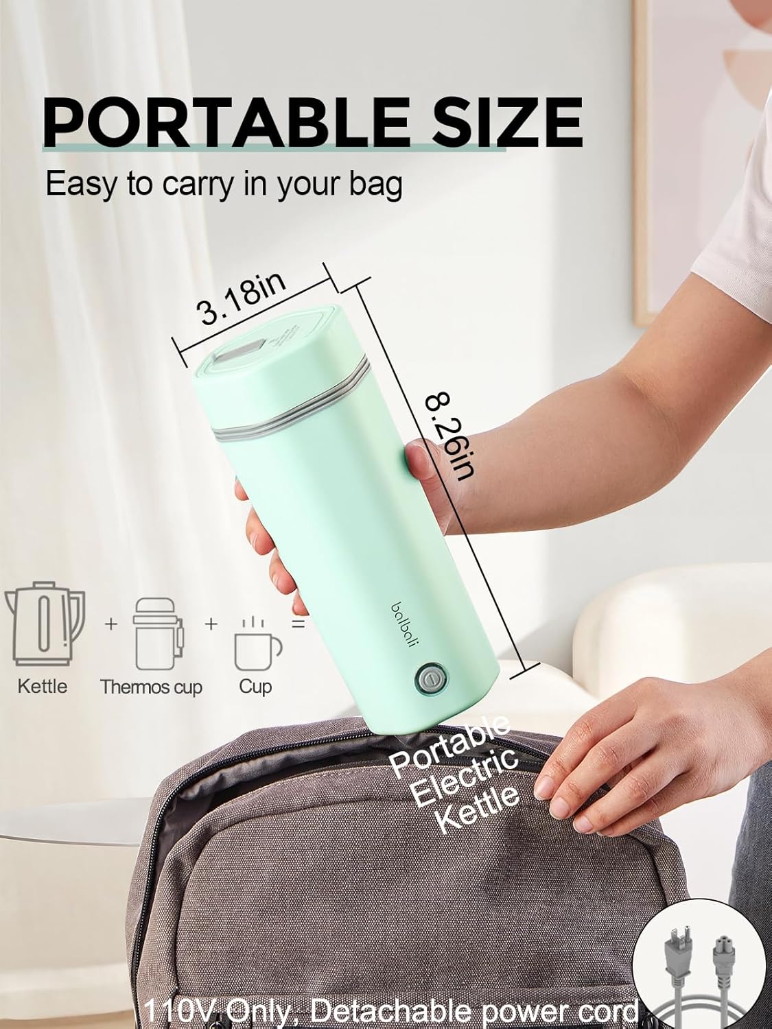 balbali Travel Kettle Electric Small Portable Electric Kettle for Boiling Water Travel Tea Kettle Portable Water Boiler 12oz Travel Electric Kettle
