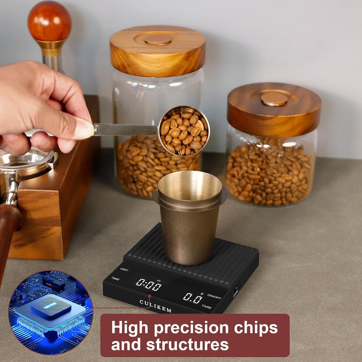 Coffee Espresso Scale with Timer, Kitchen Food Digital Matcha Scale, Rechargeable, Glass Mirror Design, for Barista, 0.3-2000g/0.1g