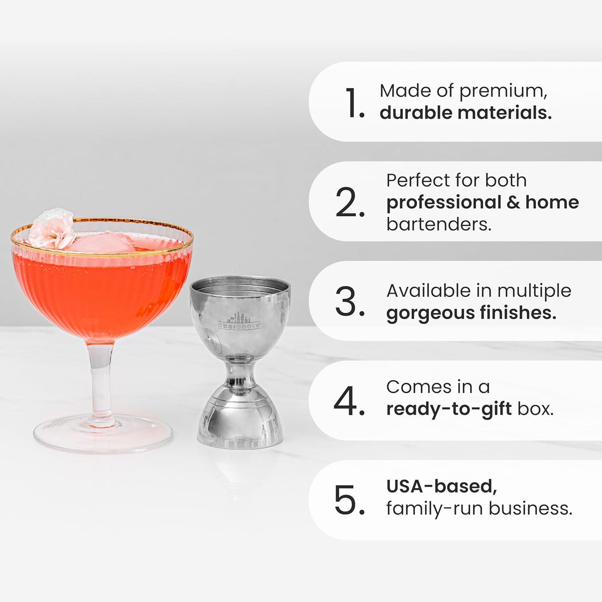 A Bar Above Premium Bell Jigger, With 10 Measurements Inside, Professional and Heavy Duty, 304 Stainless Steel Cocktail Double Jigger for Bartending, 2 Pack, Gold