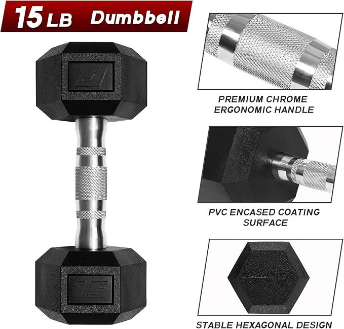 RitFit 5-650 LBS PVC Encased Hex Dumbbell Sets with Optional Rack for Home Gym, Hand weight with Chrome Handle for Strength Training, Workouts