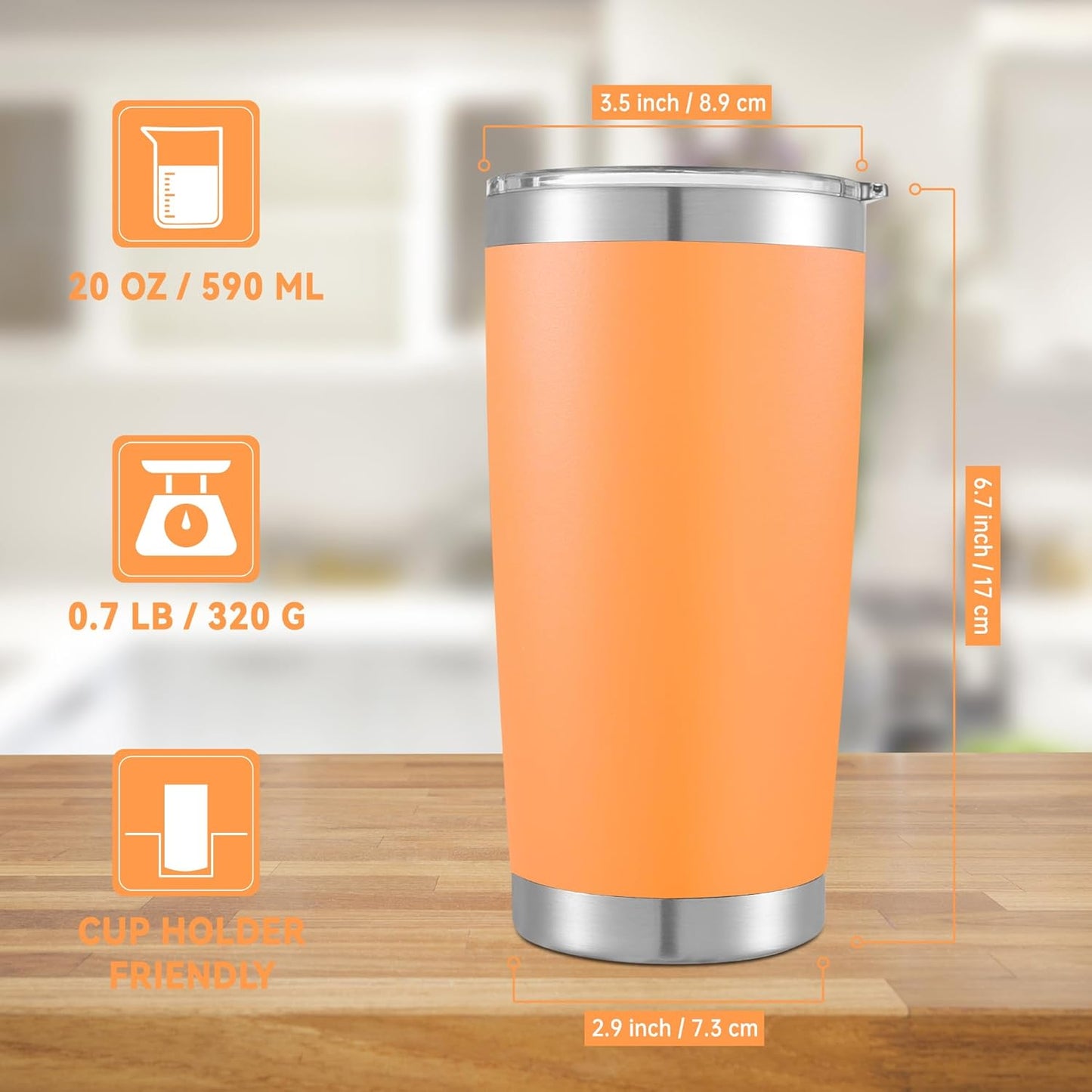 20 oz Tumblers Bulk Stainless Steel Tumbler with Lid Double Wall Vacuum Insulated Coffee Mug 20oz Powder Coated Cup for Hot and Cold Drinks, Orange, 12 pack