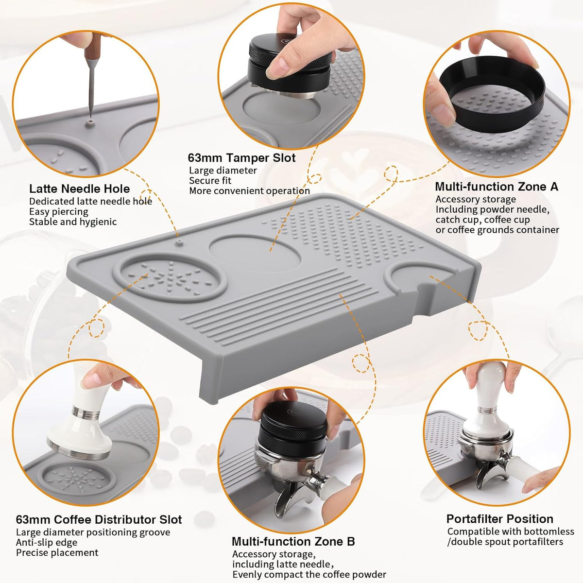 Espresso Tamping Mat, Coffee Tamper Mat, 10.4×5.6 In Silicone Coffee Matt for Counter, Espresso Machine Accessories, Waterproof and Heat Resistant Tamp Mats for Espresso Coffee Station(Grey)