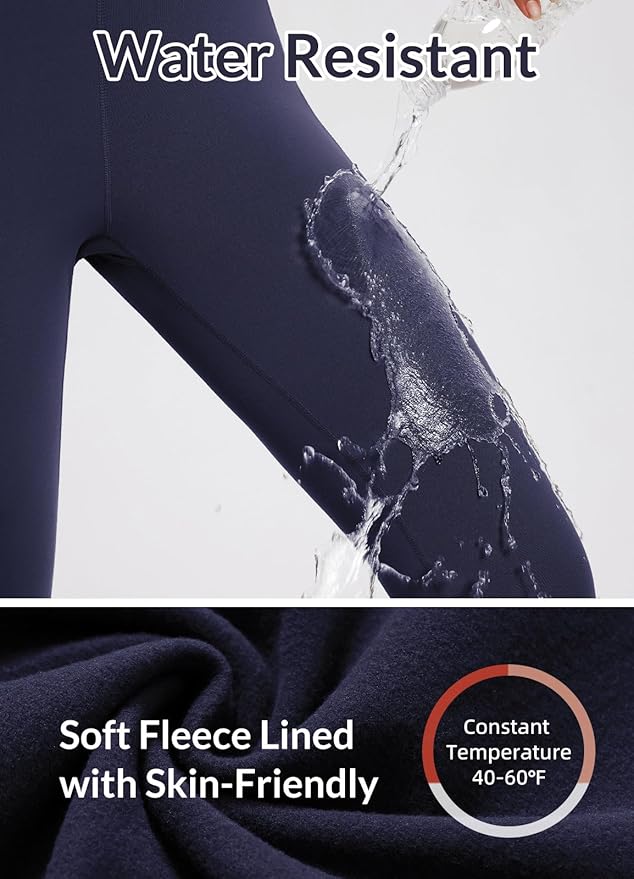 baleaf Women's Fleece Lined Leggings Waterproof Winter Hiking Pants Thermal Running Tights Zipper Pockets High Waisted