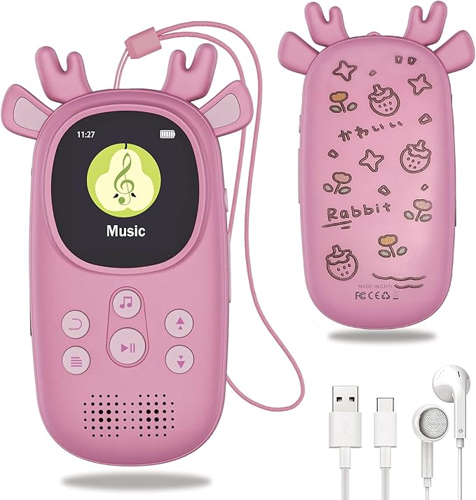 64GB MP3 Players for Kids, Cute Reindeer Portable Music Bluetooth Kid MP3 Player, Child MP3 Player with Bluetooth 5.3,Speaker, FM Radio, Alarm Clock, Voice Recorder, Stopwatch (Support up to 128GB)