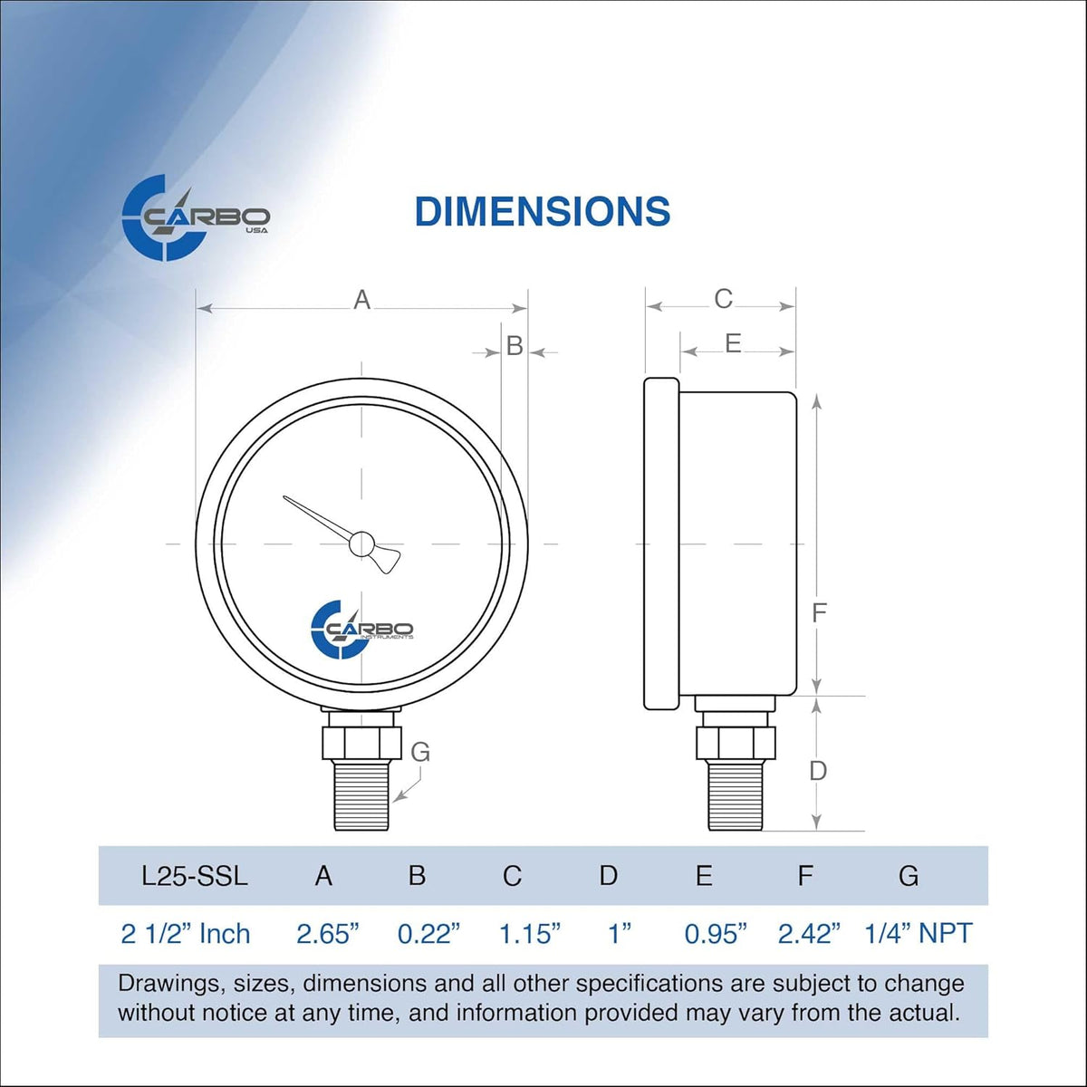 Stainless Steel Pressure Gauge Dual Display (0-2000 psi/kPa) - 2 1-2" Glycerine Liquid Filled Water Air Oil Gas Gauge with Polycarbonate Lens & Brass Connection -1/4" NPT Lower Mount