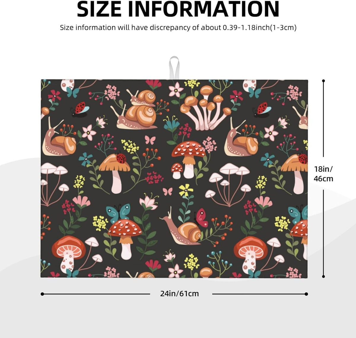 Mushroom Snails Dish Drying Mat for Kitchen Counter 18x24 Inch, Spring Floral Kitchen Drying Mat,Cute Mushrooms Decor Dishes Pad Dish Drainer Rack Mats Absorbent Fast Dry Kitchen Accessories