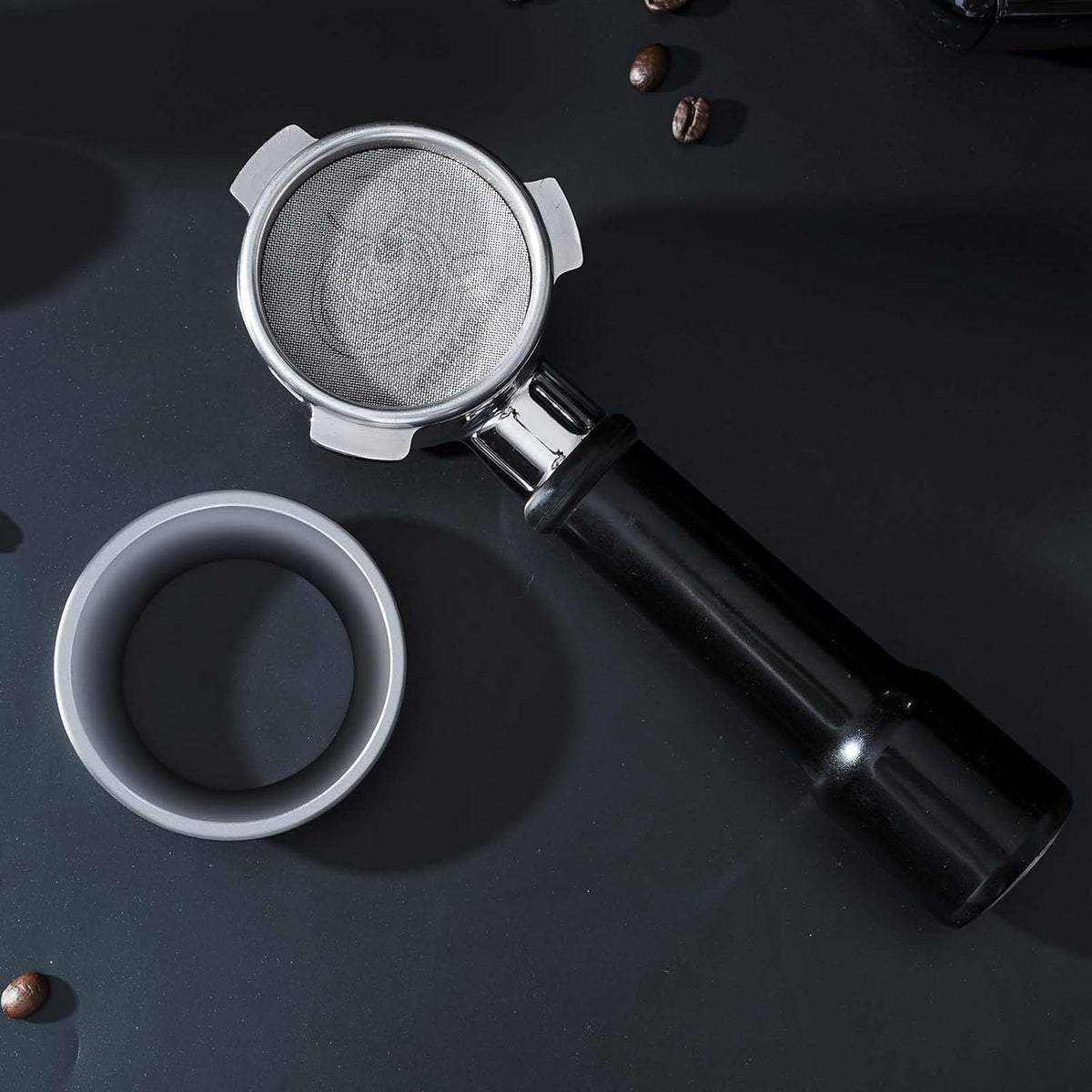 PUSEE Espresso Dosing Funnel & Puck Screen, Magnetic Coffee Dosing Ring Aluminum Metal, Reusable 1.7mm Thickness 150m Espresso Puck Screen 316 Stainless Steel Fits 51mm Portafilter