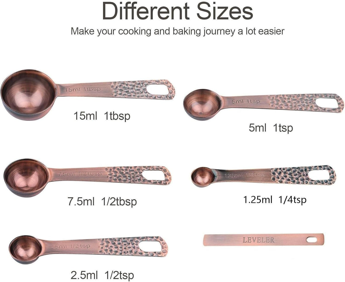 Copper Measuring Cups and Spoons Set, Stainless Steel Measuring Tools Set for Baking & Kitchen, Metric & US 4 Copper Plated MeasureCups and 5 Measure Spoons with Leveler for Wet & Dry