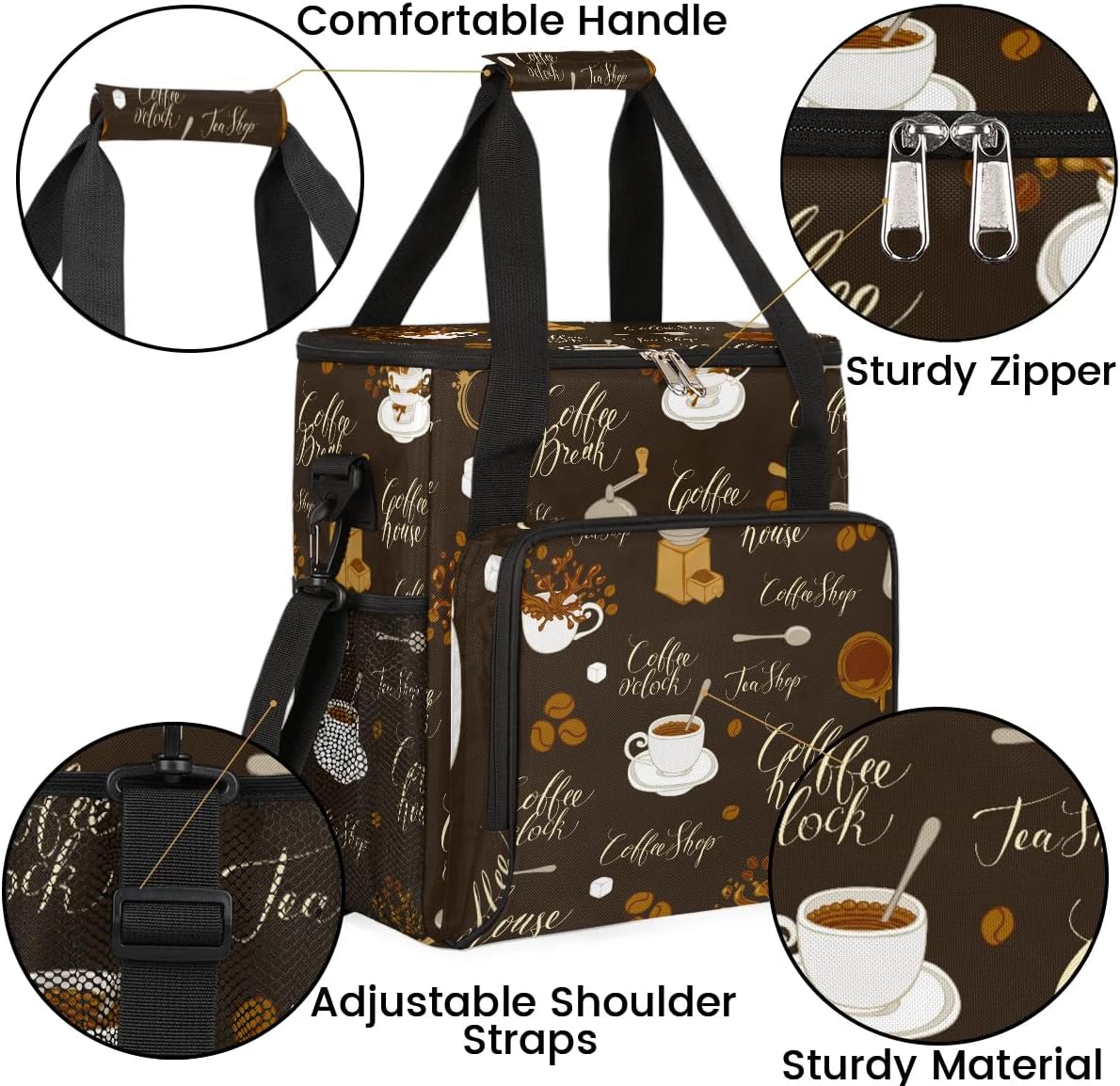 coffee sugar coffee beans Coffee Maker Carring Bag Travel Carrying Storage Tote Bag Compatible with Keurig K-Mini or K-Mini Plus Portable Single Serve Coffee Brewer Case with Pockets for K-cup Pods