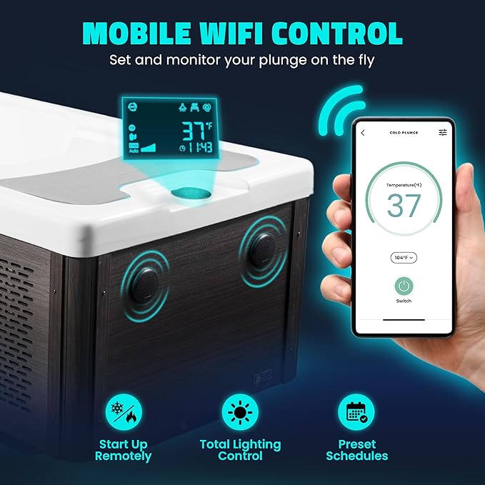 Borealis 69-in. All-in-One Cold Plunge and Hot Tub with Built-in Chiller | Acrylic Interior with 2 Jets, Bluetooth Speakers, Lights, WiFi App Control Chiller for Indoor/Outdoor Use – Blue