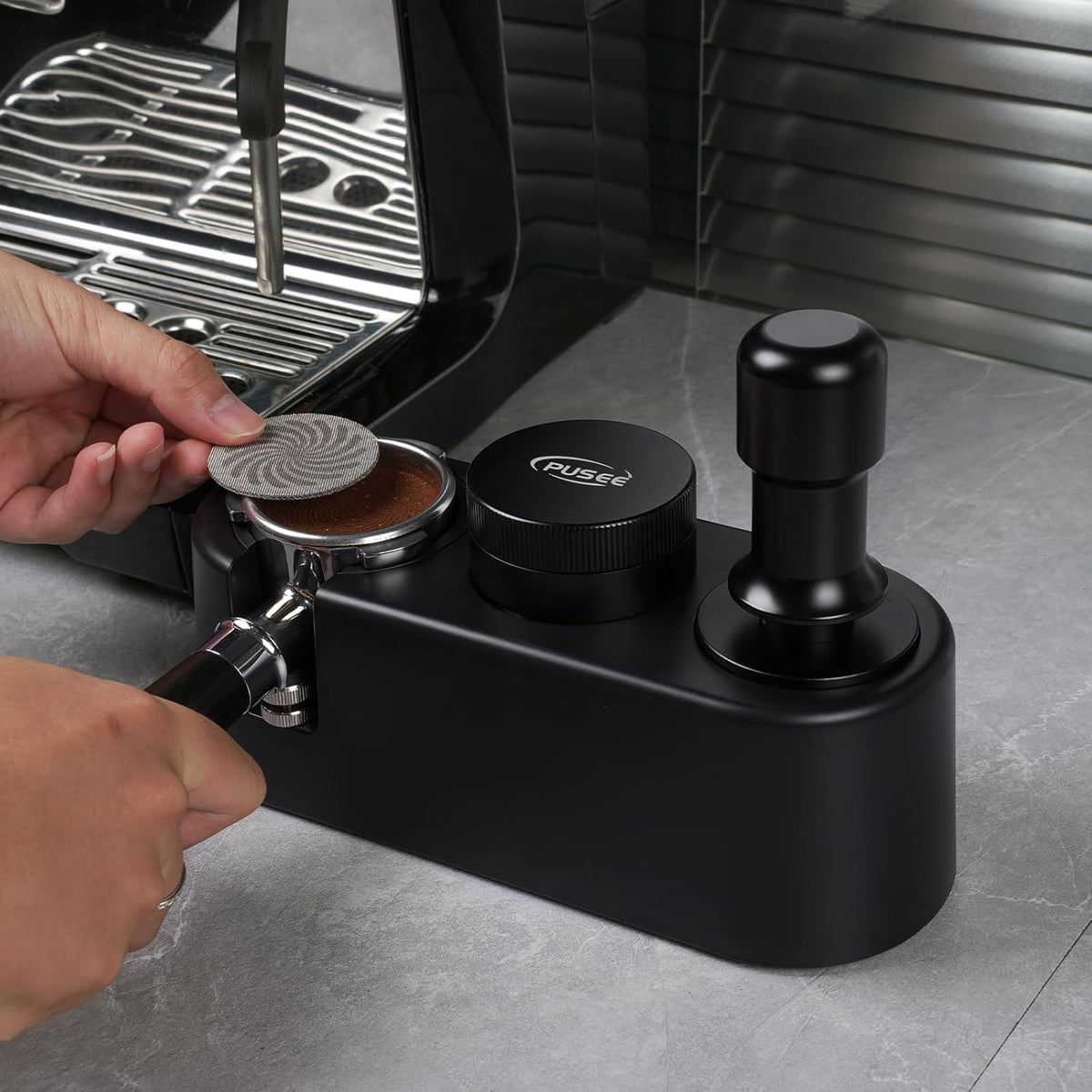 PUSEE Espresso Tamping Station, Espresso Organizer Station Fit for 51/54/58mm Espresso Accessories, Plastic Espresso Station Coffee Tamper Station, Multifunctional Coffee Tools Organzier (3 in 1)