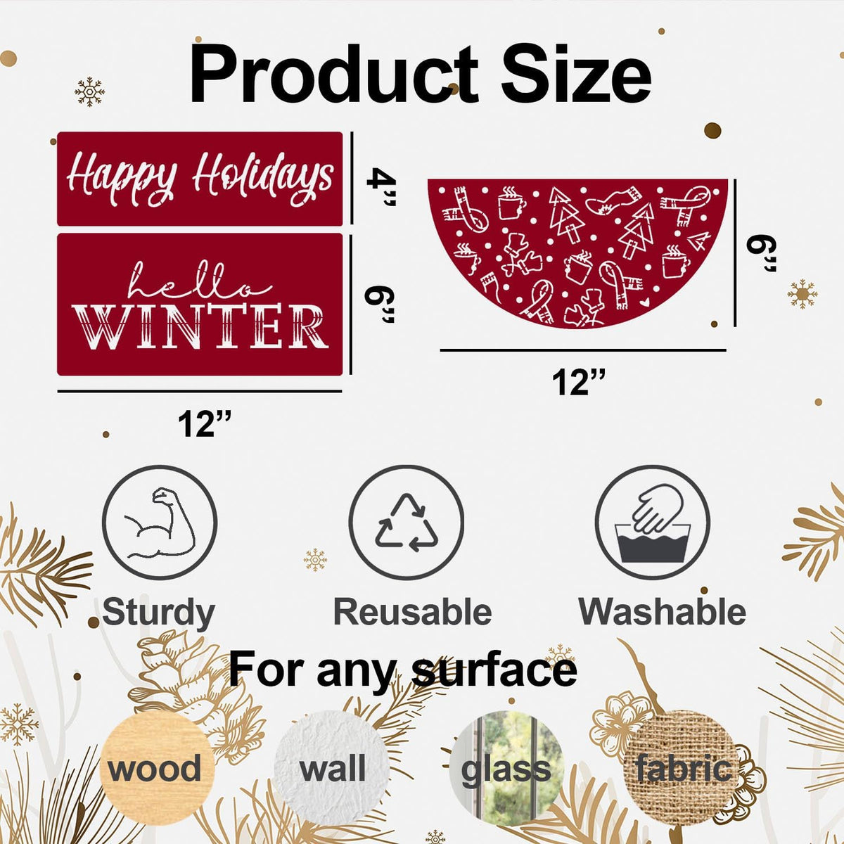 Christmas Stencils 12” Large Christmas Stencils for Crafts Reusable Christmas Stencil Holiday Drawing Templates for Door Hanger Porch Wreath Doormat Window Glass Decor(XMS Half R Stencil 03-14p)