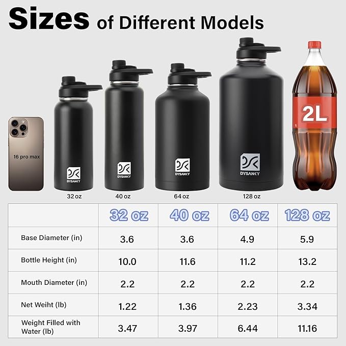 32 oz Insulated Water Bottle | Thickened Stainless Steel Vacuum Metal | Portable Sports Water Jug for Gym and Hiking with Straw, Carrier Bag, Handle Strap | BPA-Free 32 oz