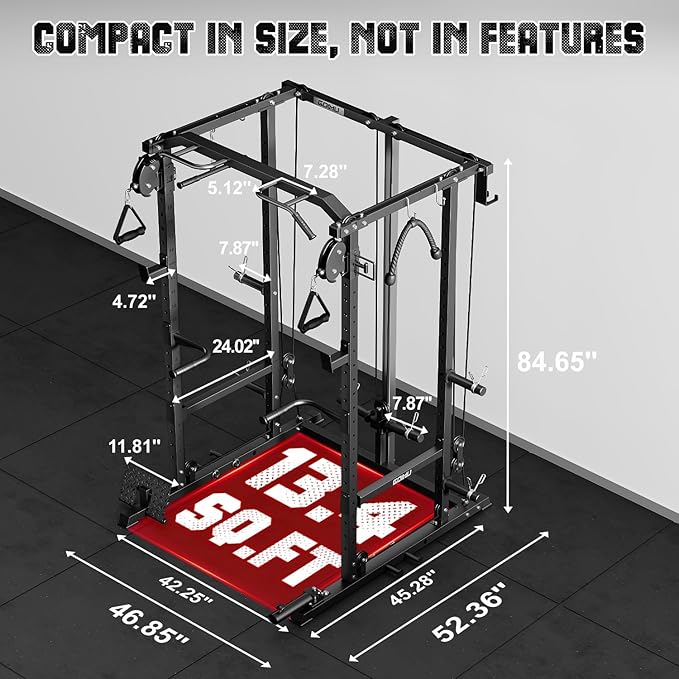 R1-V4 Power Cage Rack, 2000LB Squat Rack with Cable Crossover System, Multi-Function Weight Cage, Home Gym Workout Machine with More Training Attachments