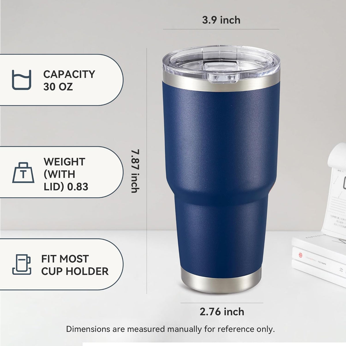 30 oz Tumbler with Lid Stainless Steel Tumblers Bulk Vacuum Insulated Cup Reusable Powder Coated Travel Mug Double Wall Leak Proof Cups Keep Cold Drinks for 12 Hours Navy, Set of 4