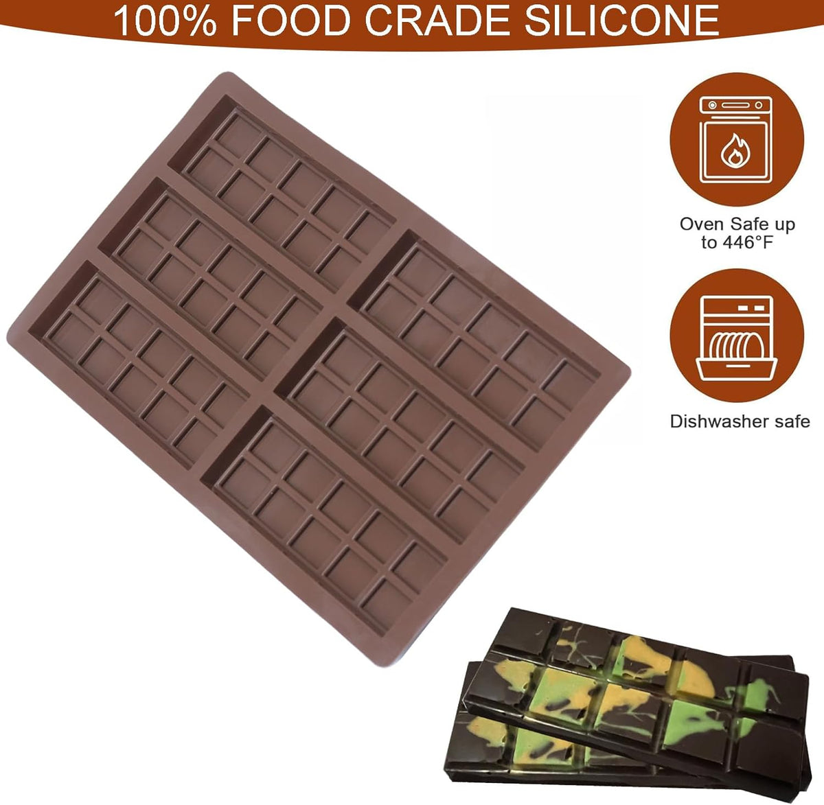 Dubai Chocolate Mold-Non-Stick Chocolate Bar Mold, Food Grade Silicone Deep Mold for Chocolate Stuffed Bar,Candy, Snacks,DIY Treats & Homemade Gifts (10 Snap)