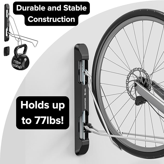 Bicycle Rack for Garage and Indoor Use, Adjustable, Foldable Bike Rack Set of 2 - Wall Mount for Road, Hybrid, Small Mountain, BMX Bikes - Secure and Space Saving Bike Storage (2 Pack)