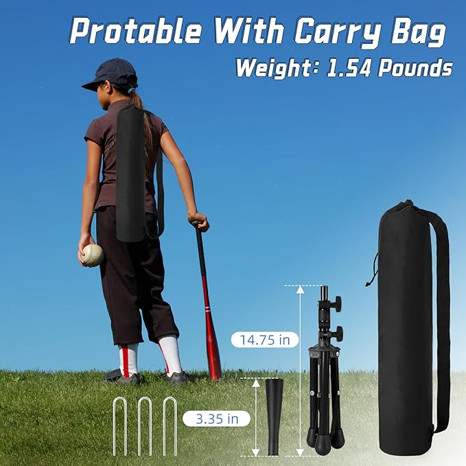 Baseball Tee For Kids, Easy Adjustable Batting Tee From 20.85 to 31.30 Inches. Foldable and Stable Baseball Tees for Hitting with Portable Bag. Softball Tee for Children Aged 3-10 Baseball Training.
