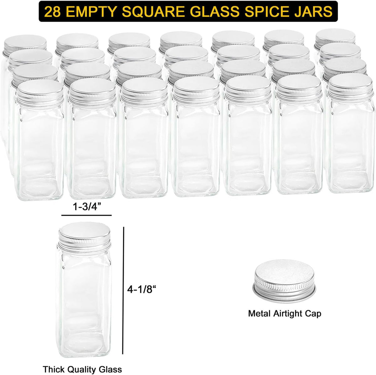 SpaceAid Spice Rack Organizer with 20 Spice Jars, 386 Spice Labels, Chalk Marker and Funnel Set for Cabinet, Countertop, Pantry, Cupboard or Door & Wall Mount - 20 Jars, 9.8" W × 10.8“H, Black