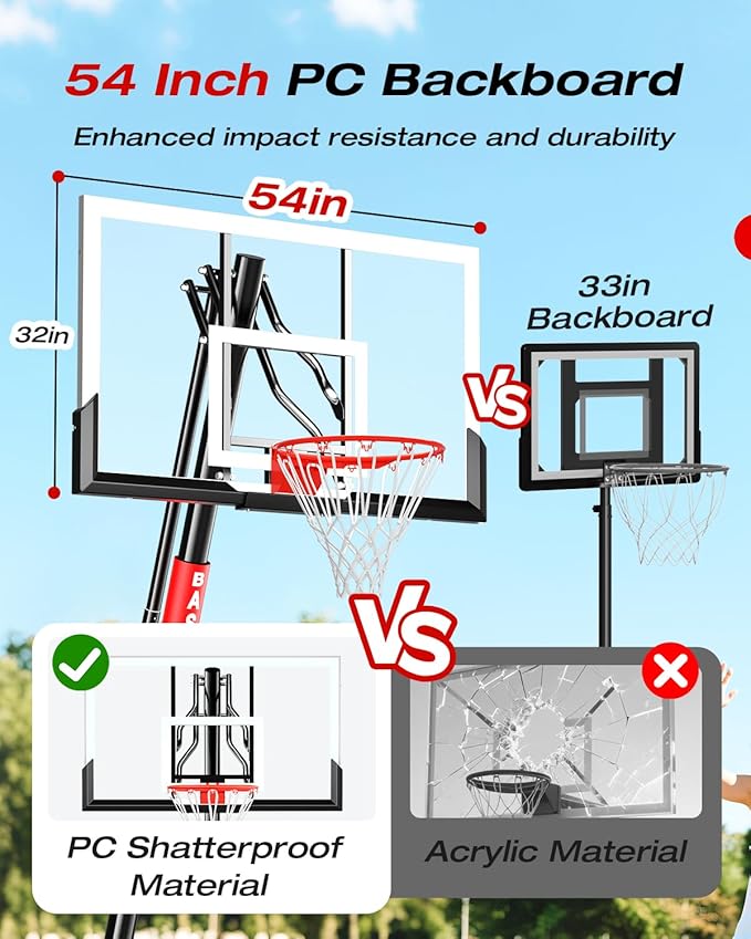 Basketball Hoop Outdoor 10 FT Height Adjustable, Portable Basketball Goals Systems with 45" Backboard for Youth Adults Kids - Backyard, Driveway, Indoor Play