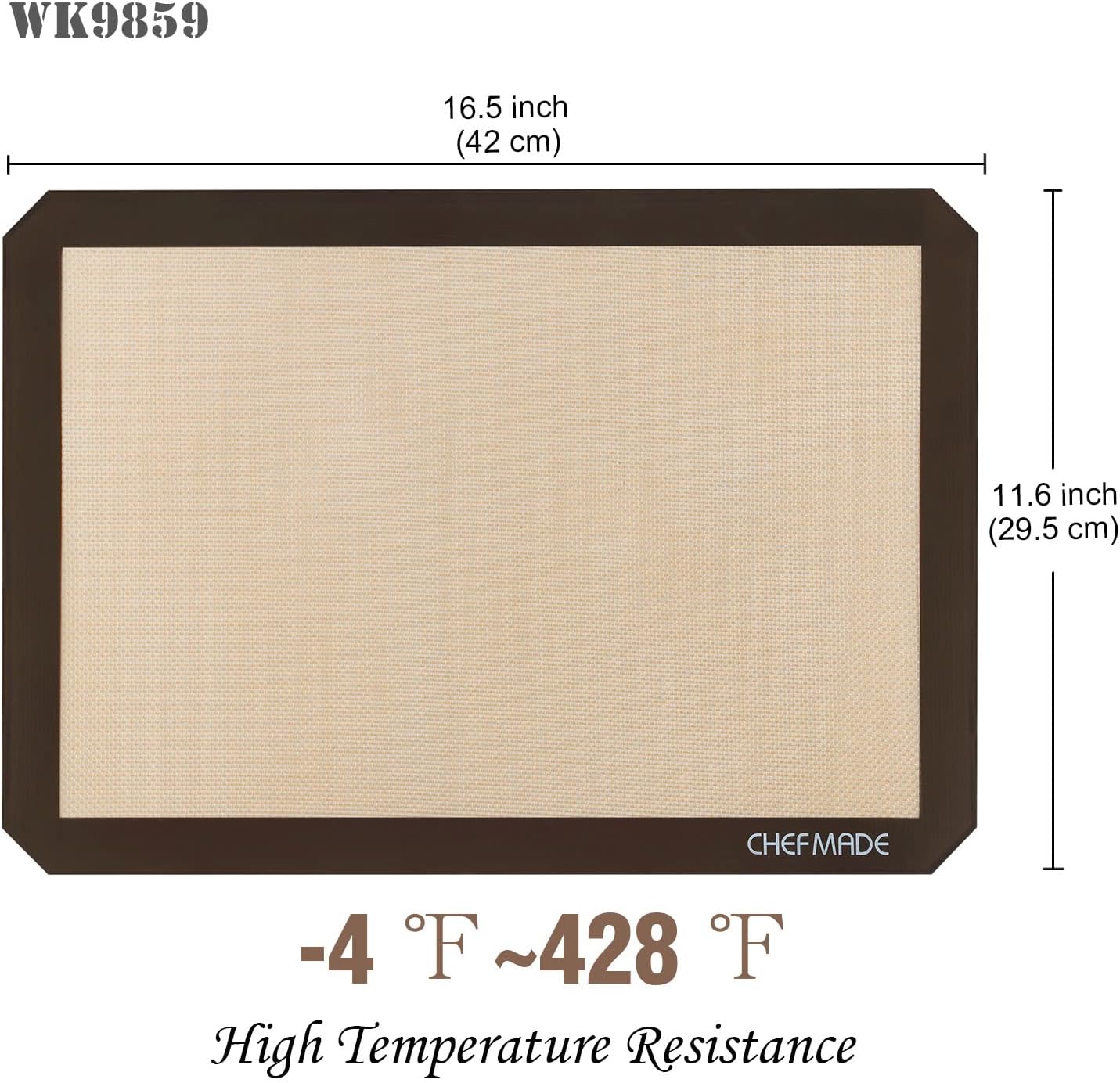 CHEFMADE 17-Inch Silicone Baking Mat with Measurements, Non-stick Heat Resistant Rolling Dough Mat, for Pastry,Pizza, Fondant and Pie Crust Making 11.7" x 16.7" (Brown)