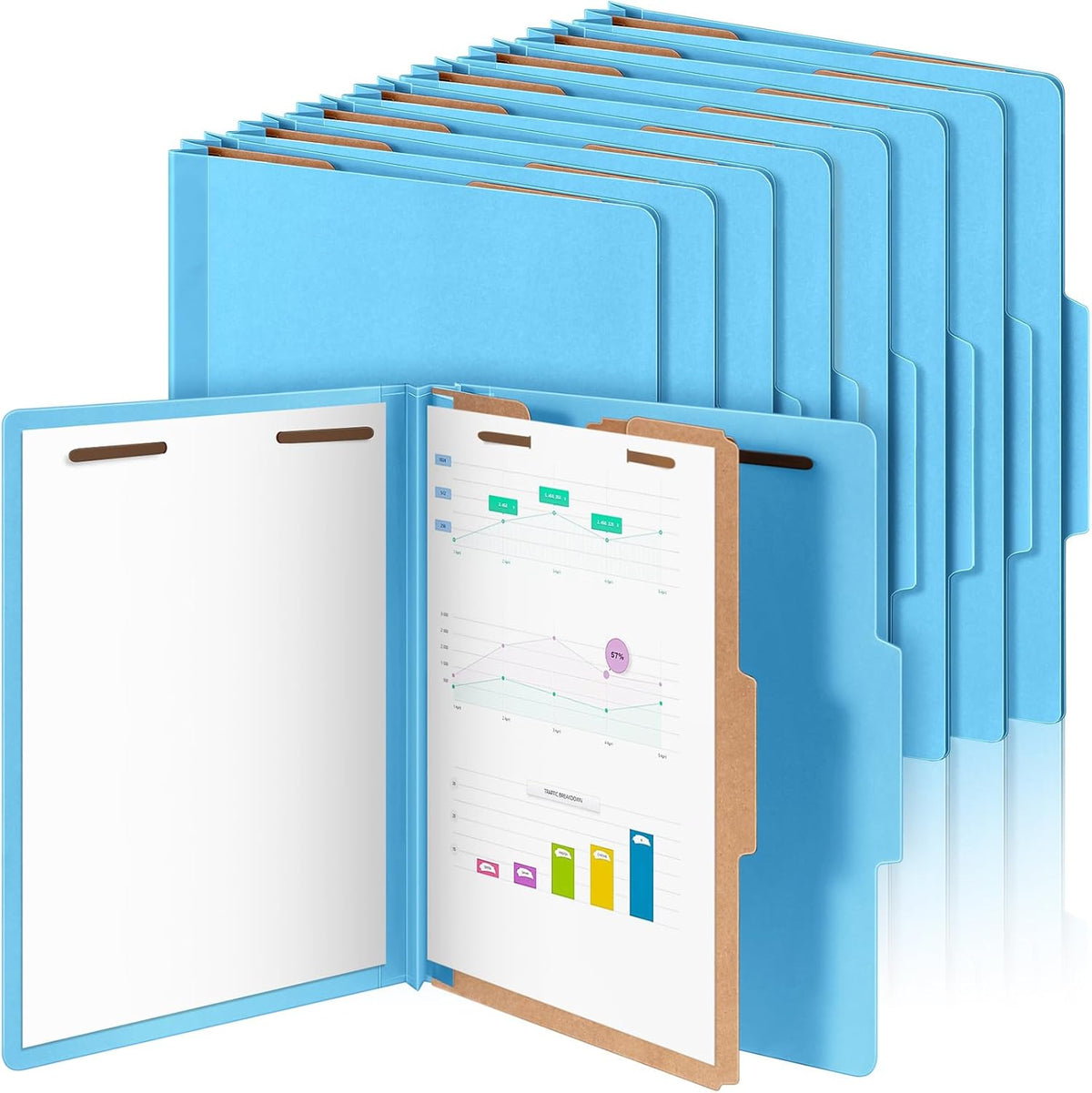 24 Pcs Classification Folders Letter Size, Back to School Supply for Teacher, Student, 1 Divider Pressboard File Folder Bulk with 2 Fasteners, 3.5 Inch Expanding File Organizer (Blue)