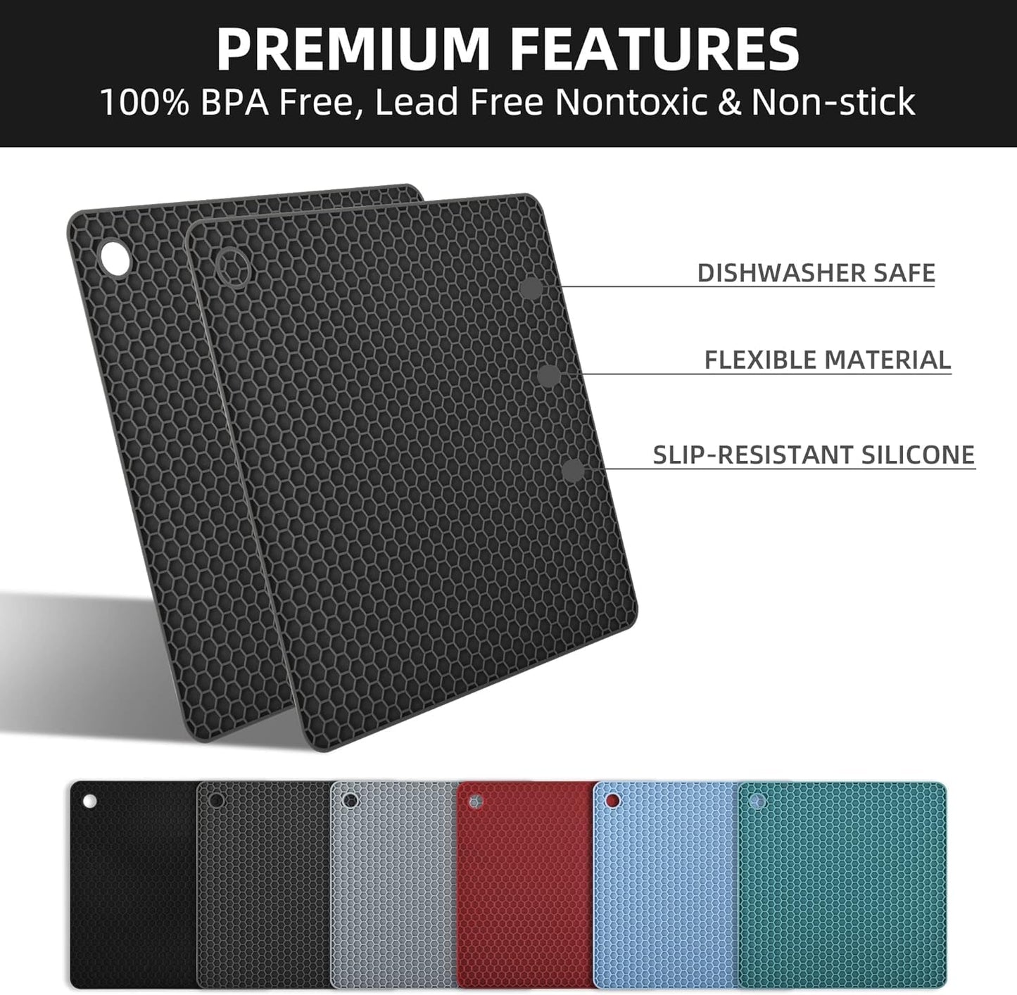 Silicone Trivets Mats, Hot Pads for Pot Holder, Square Trivets for Dishes, Pots and Pans, Multi-Purpose Kitchen Counter Pads, Non-Slip Heat Resistant Mats Set 4 Purple