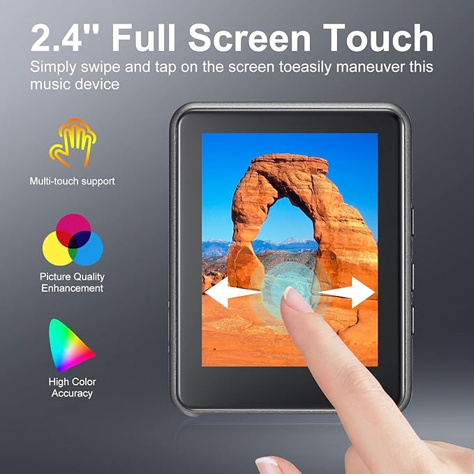 64GB MP3 Player Bluetooth 5.3 Touch Screen Music Player Portable mp4 Player with Speakers high Fidelity Lossless Sound Quality 2.4 inch mp3 FM Radio Recording e-Book