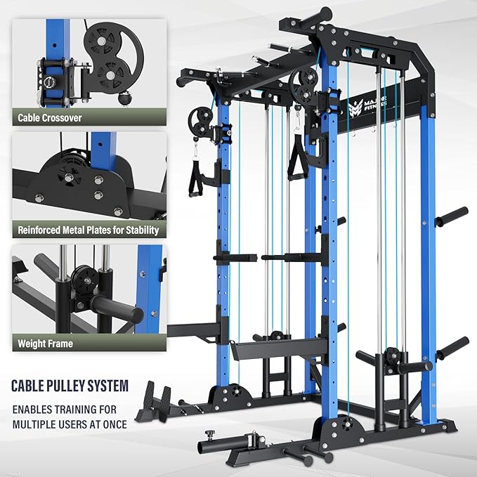MAJOR FITNESS F22 Power Rack, 1600lbs All-in-One Squat Rack with Cable Crossover, Dual Pulley System, Heavy-Duty Steel Frame, Attachments & Storage for Home Gym Strength Training