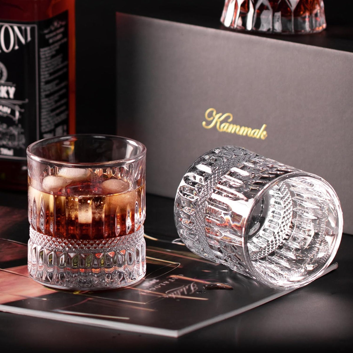 KAMMAK Whiskey Glass Set of 2, 7.05oz Old Fashioned wine Glass for Scotch, Cocktails, Rum, Vodka in Bar And Party Gifts for Men, Whisky Lovers, Wedding, Anniversary, Birthday