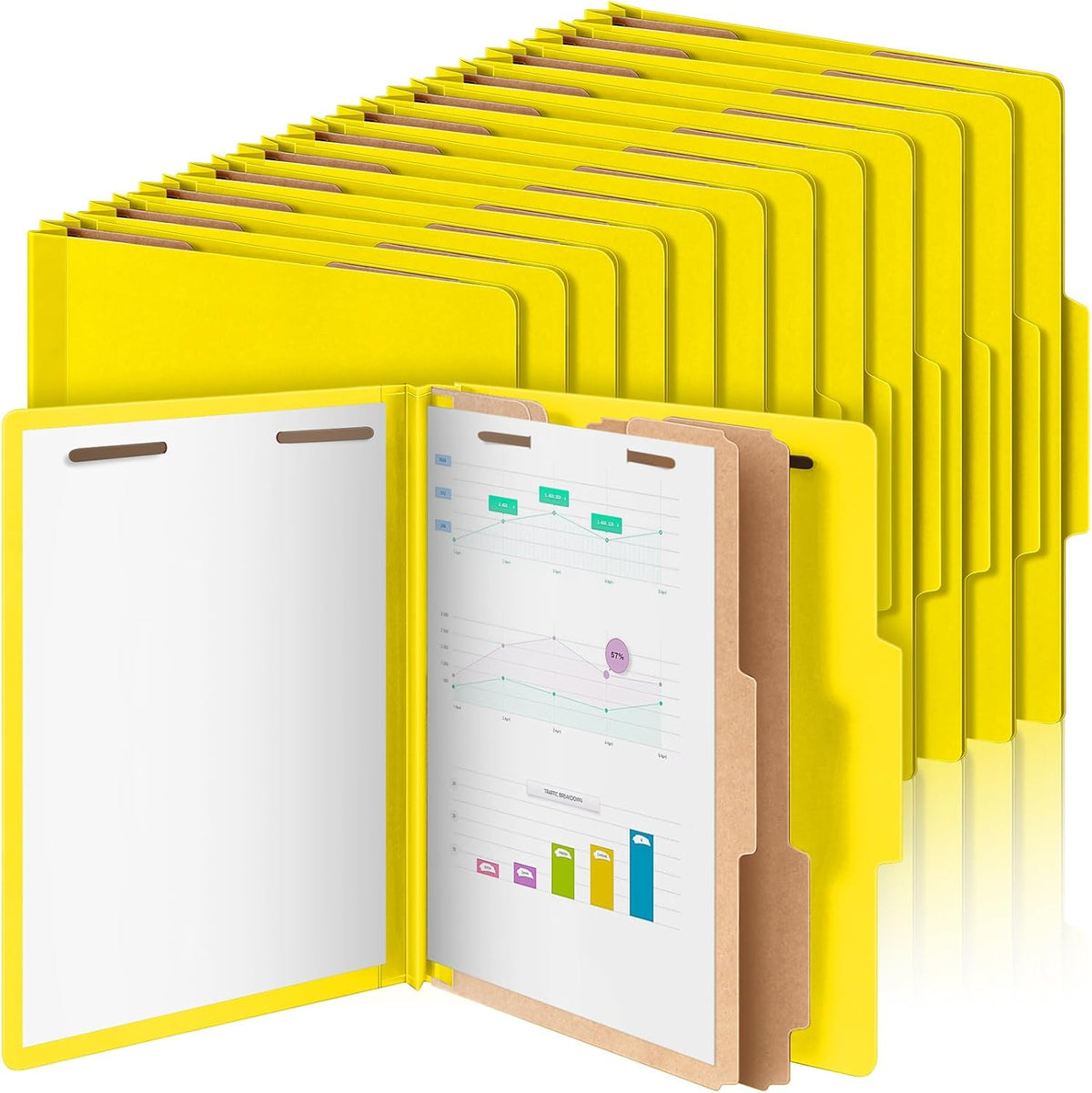 48 Pcs Classification Folders Letter Size, 2 Divider Pressboard File Folders with 3. 5 Inch Expansion, 2 Prongs Fastener, Heavy Duty Office File Organizers for Teachers, Medical (Yellow)