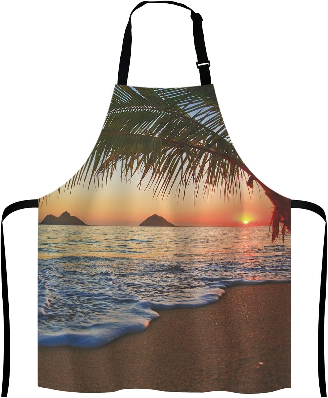 Pacific Sunrise At Lanikai Beach Adjustable Bib Apron, Hawaii Colorful Sky Wavy Cooking Kitchen Apron for Men Women