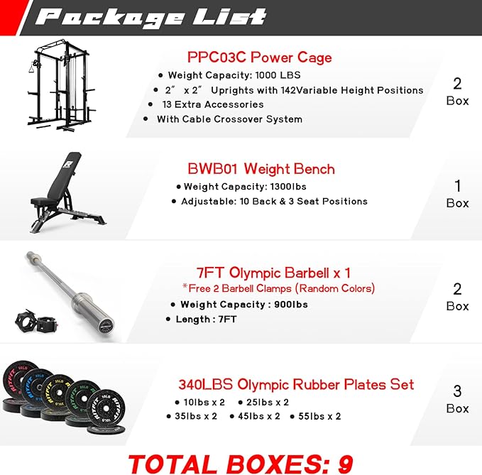 RitFit Power Cage with Optional LAT PullDown/Cable Crossover, 1000LB Squat Rack for Home & Garage Gym, with Weight Storage Rack and More Training Attachments, ASTM-Certified