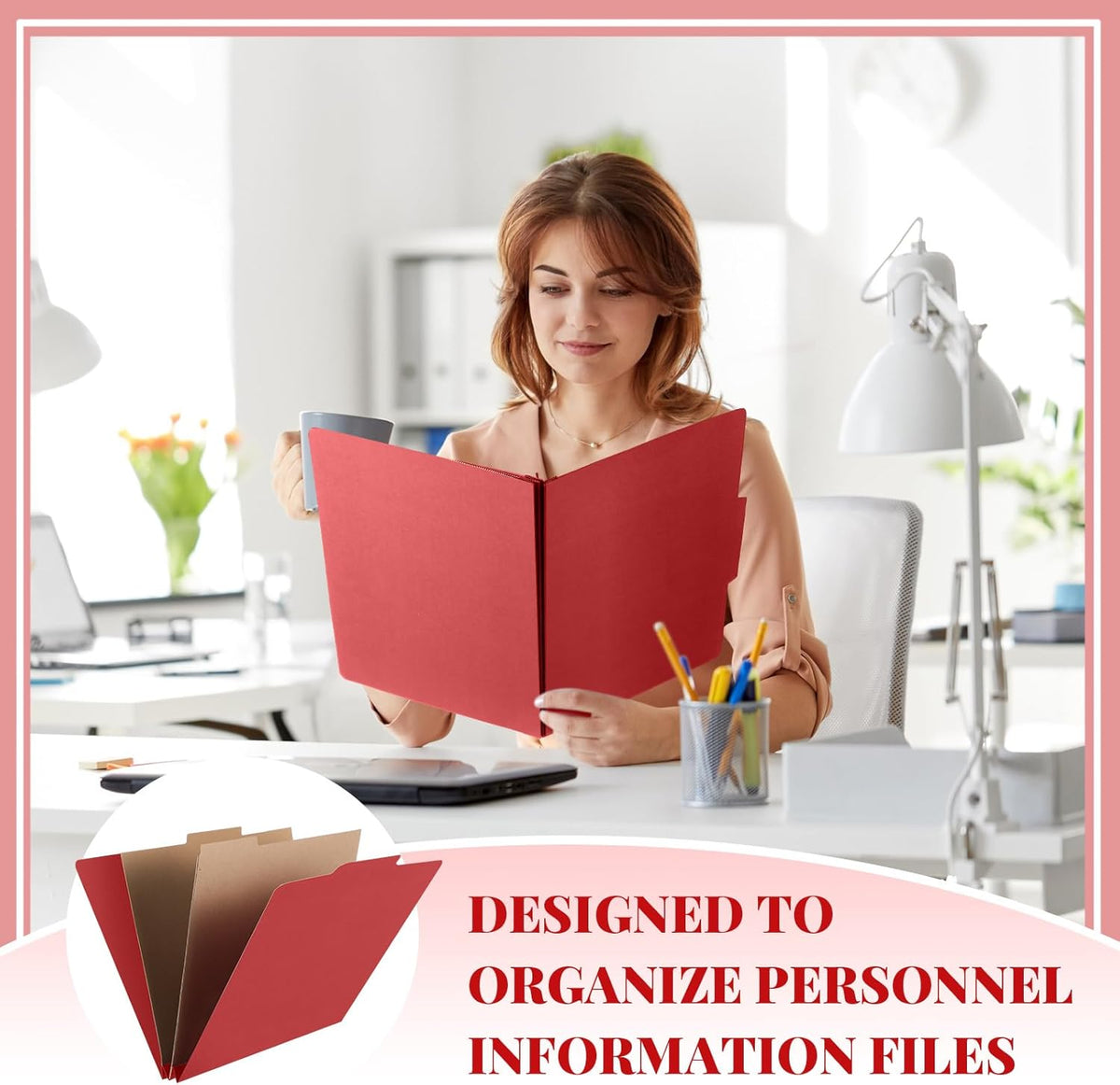 24 Pcs Classification Folders Letter Size, Back to School Supply for Teacher, Student, 2 Pocket Dividers Pressboard File Folder Bulk with 2 Fasteners, 2 in Expanding File Organizer (Red)