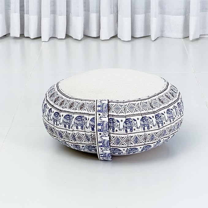 Leewadee Meditation Cushion Set – 1 Round Zafu Meditation Pillow and 1 Square Roll-Up Zabuton Meditation Mat, Pillows Bundle Filled with Kapok