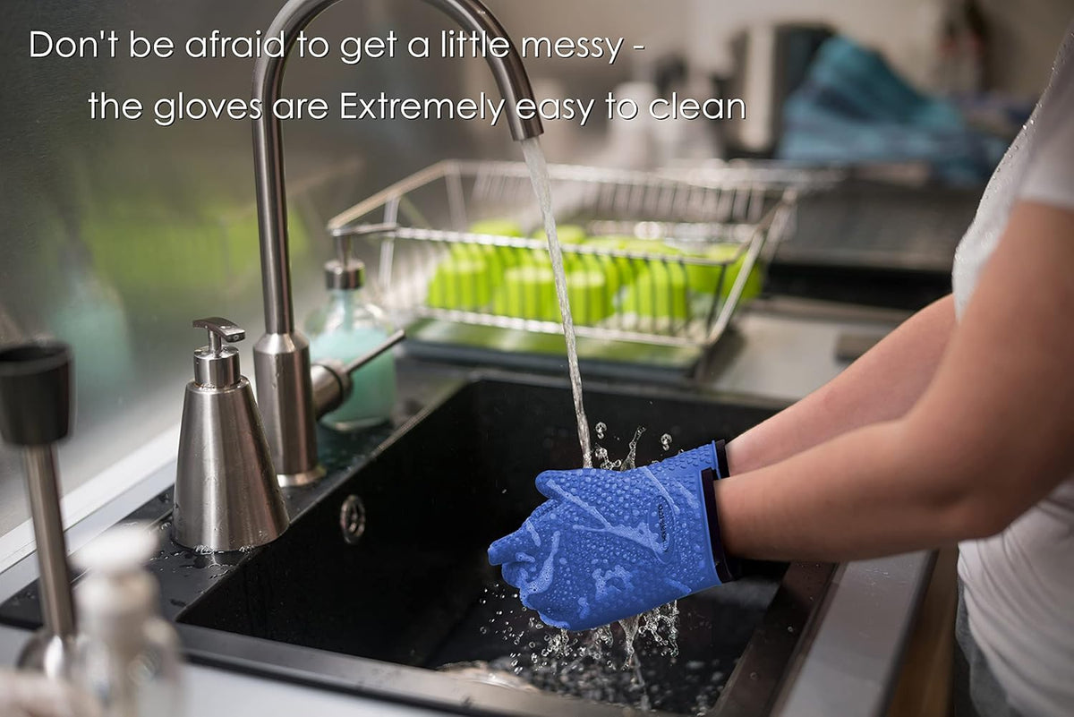KITCHEN PERFECTION Silicone Smoker Oven Gloves -Extreme Heat Resistant BBQ Gloves -Handle Hot Food Right on Your Smoker Grill Fryer Pit|Waterproof Oven Mitts Grill Gloves |Superior Value Set+3 Bonuses