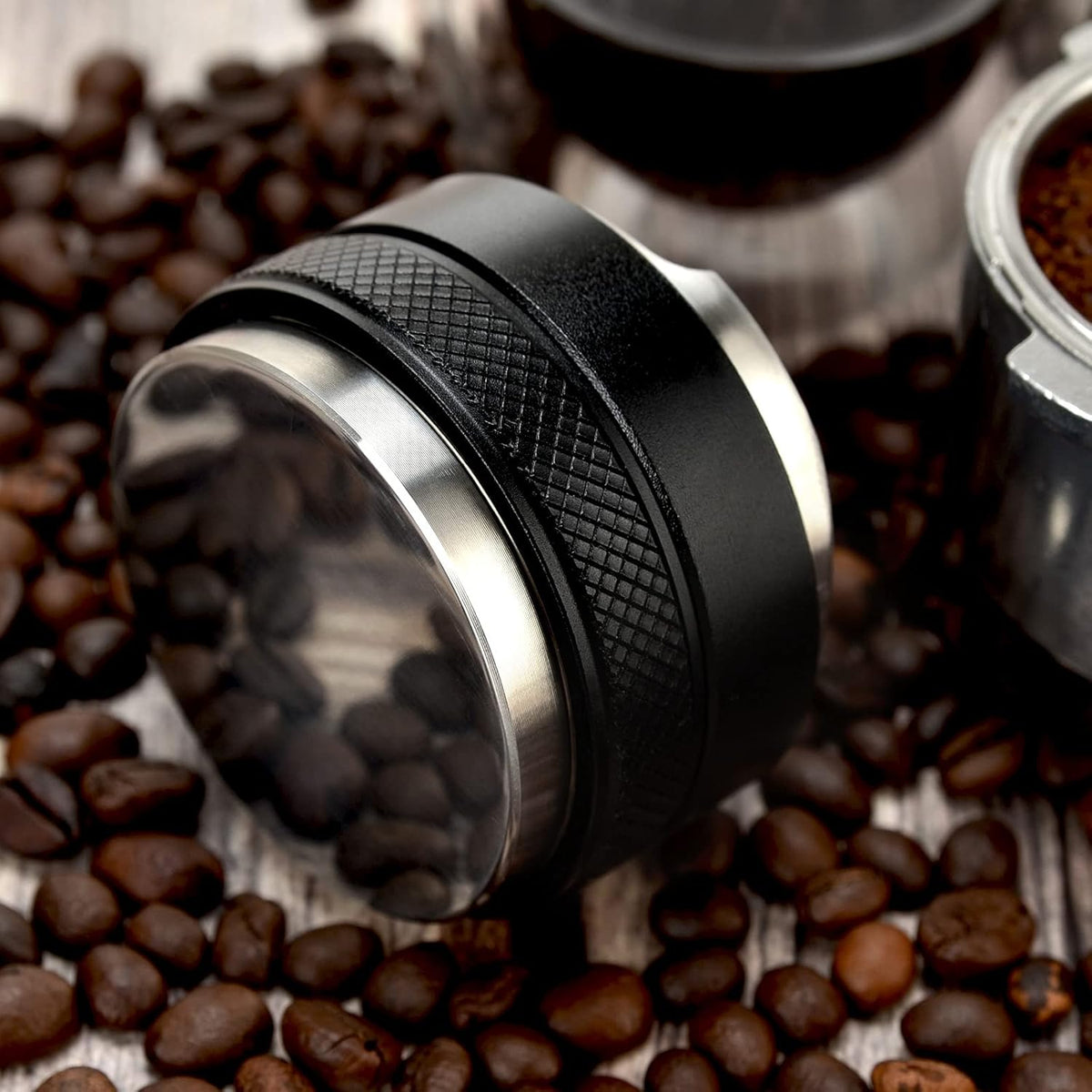 53mm Espresso Distributor & Tamper, Coffee Distributor Adjustable Height, Coffee Leveler Fits with Two-in-one Double-head and Flat-bottom Three Leaf for Macaroons Espresso Coffee