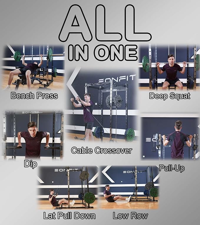 Eonfit E2 Power Cage，1500LB Squat Rack with Cable Crossover System.Multi-Function Power Rack for Home Gum.All-in-One Squat Rack with More Training Attachments