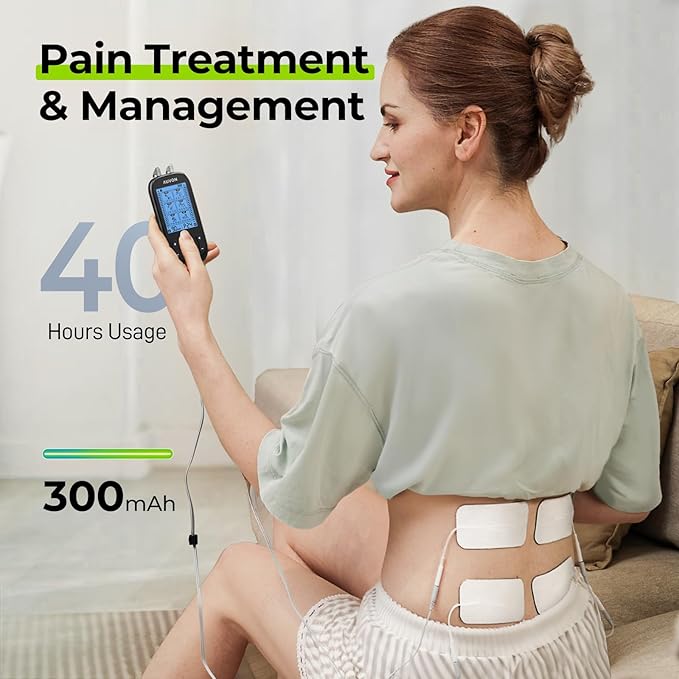 AUVON 3-in-1 TENS Unit Muscle Stimulator, EMS Massage Machine with 40 Intensities for Gradual Shoulder, Sciatica, Back Pain Relief, 24 Modes Rechargeable Electronic Pulse Massager with 12 TENS Pads