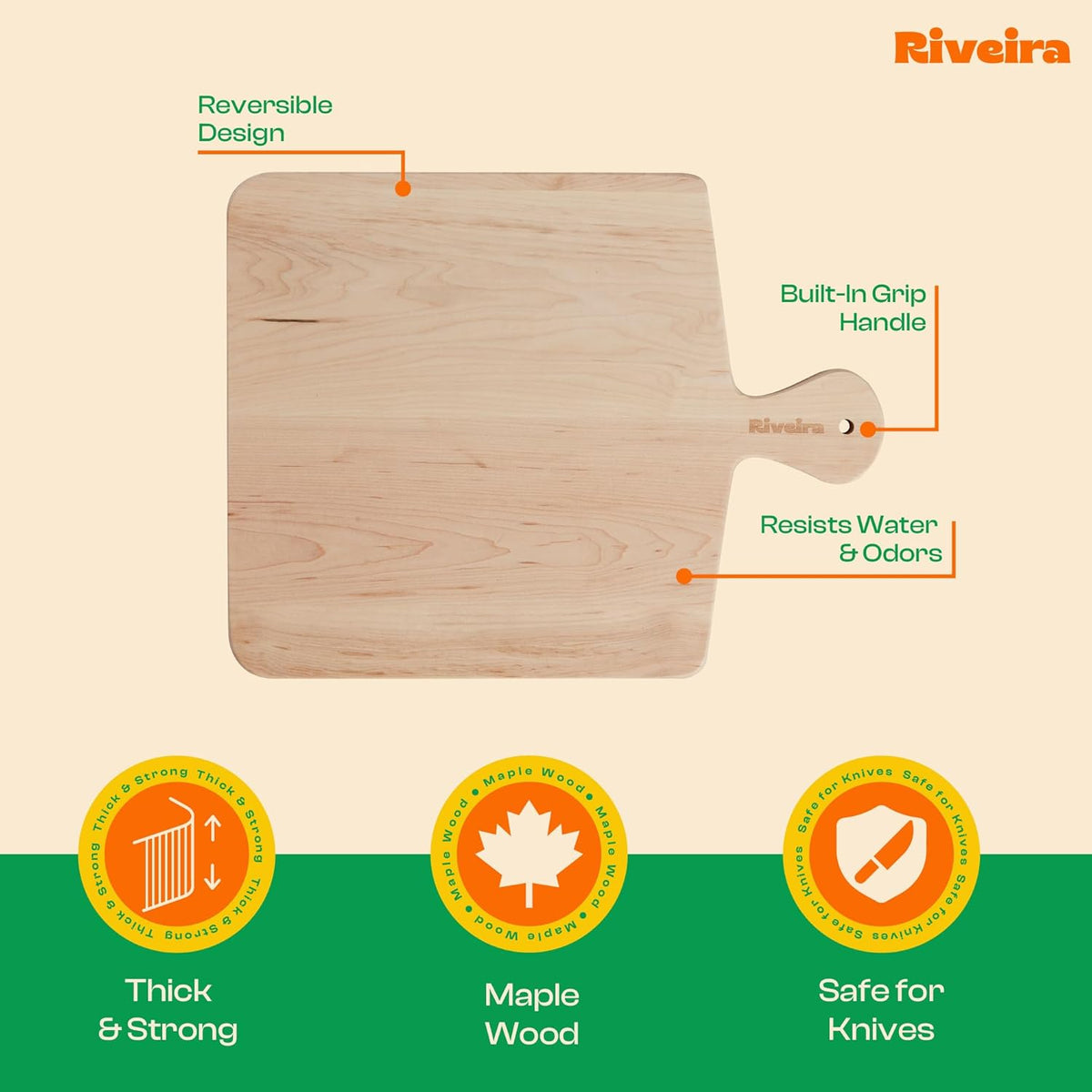 Riveira Maple Wood Cutting Board – Gourmet Maple Grandeur: 17 x 13 Wooden Cutting Board – Natural Wooden Cutting Boards For Kitchen Decorative – Innovative Juice Grooves Maple Wooden Chopping Board