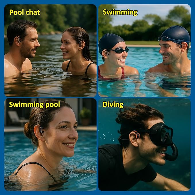 Bone Conduction Swimming Headphones – IP68 Waterproof Bluetooth 5.3 Open-Ear with 32GB MP3 Player, Swim Training Headset for Pool & Open Water, Blue