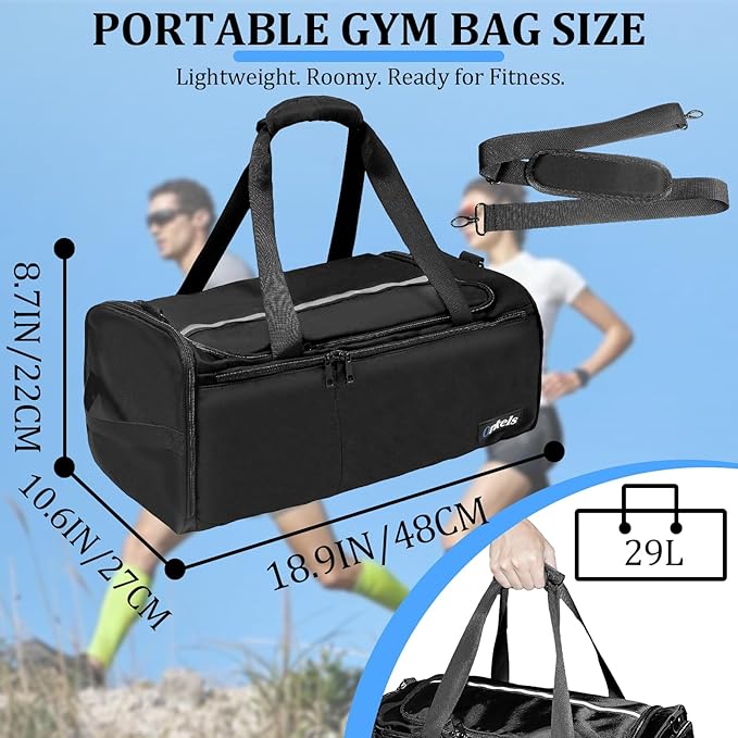 ORKELS Gym Bag with Shoe Compartment, 29L Sports Duffle Bag for Men and Women, Travel Backpack with Wet Pocket, Tear-Resistant Overnight Bag for Fitness, Workout, and Travel